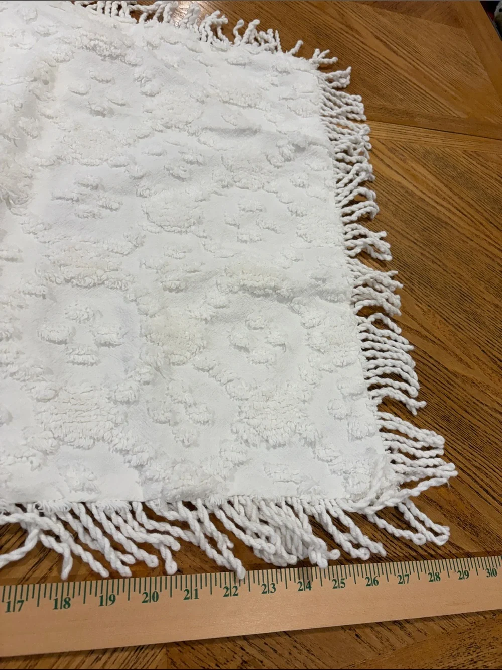 Vintage Two White Cotton Chenille Pillow Shams Standard Pair Fringe Boho Cottage
